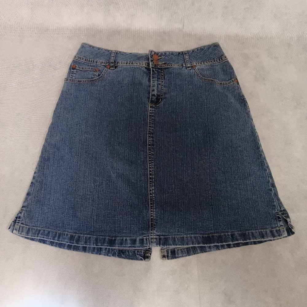 Cato Blue Jean Skirt 10 Back Slit Medium Washed Denim